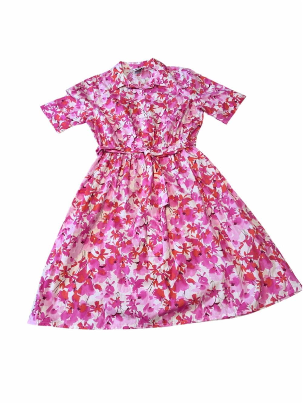 Women's DKNY Floral Midi Dress Size 10 Pink White - Picture 2 of 9
